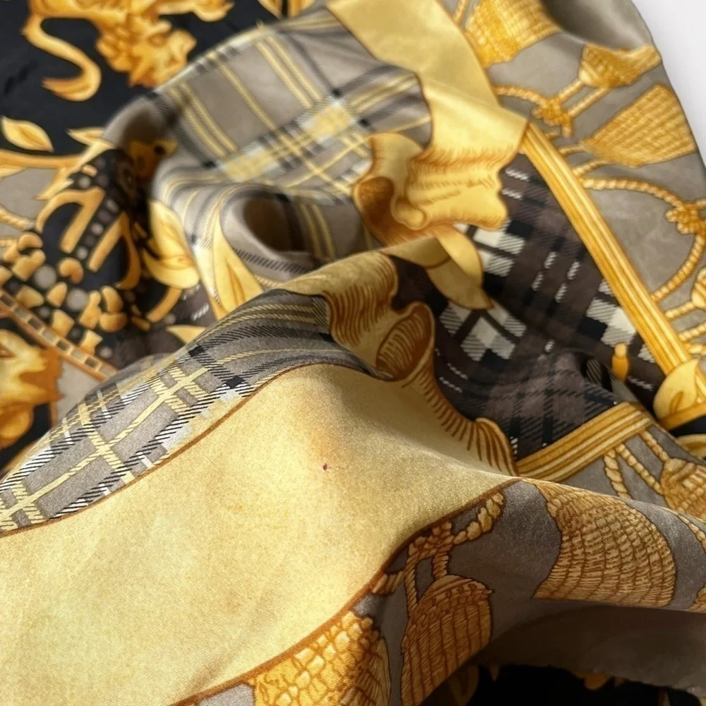 80s Express Silk Scarf Royal Lions Crest Hand Rolled 34” Square Baroque